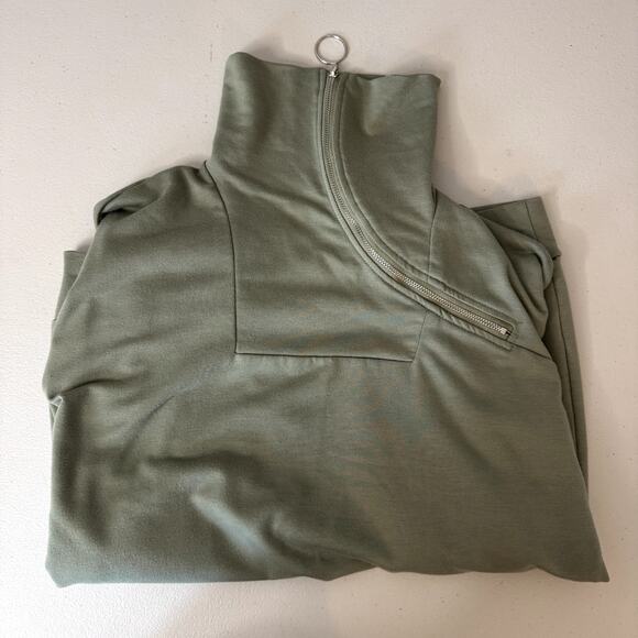 Olive Green Zip Neck Pullover Sweatshirt Women's Size Medium - Picture 4 of 4